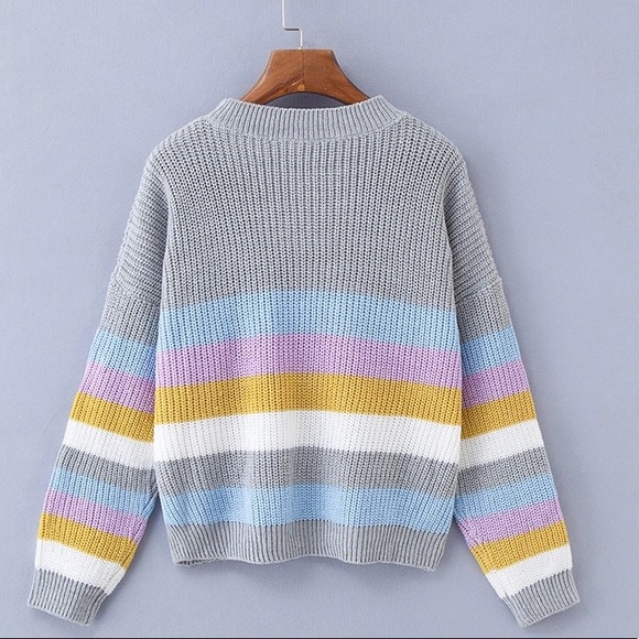 🆕 BELLA MULTICOLOR STRIPED KNITTED SWEATER - Picture 2 of 4